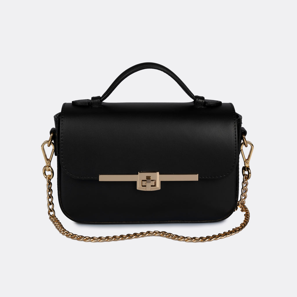 Capri black Italian leather top-handle bag with gold-tone hardware by ARVÉRO