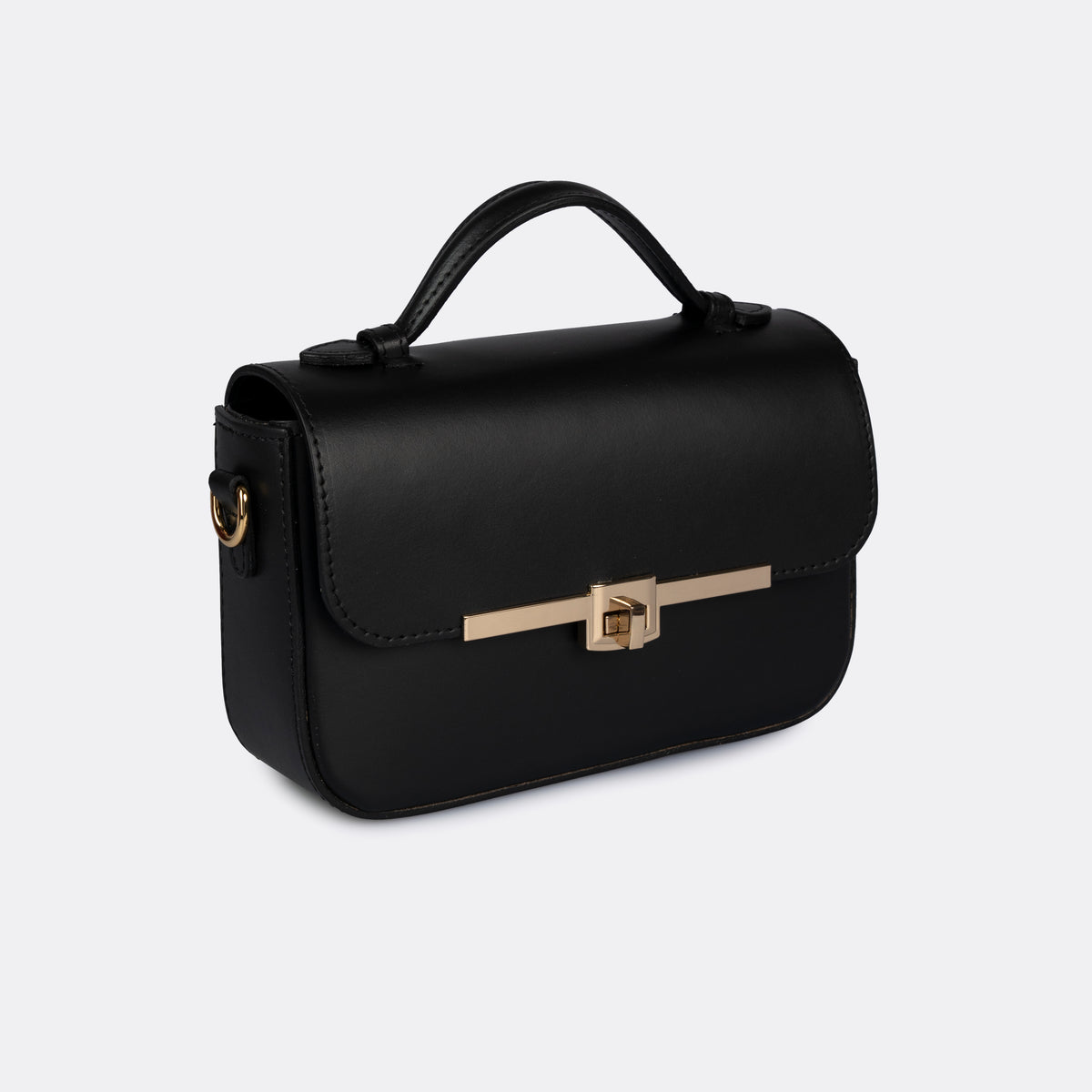 Capri top-handle bag in black Pelle Ruga leather with gold-tone turn-lock