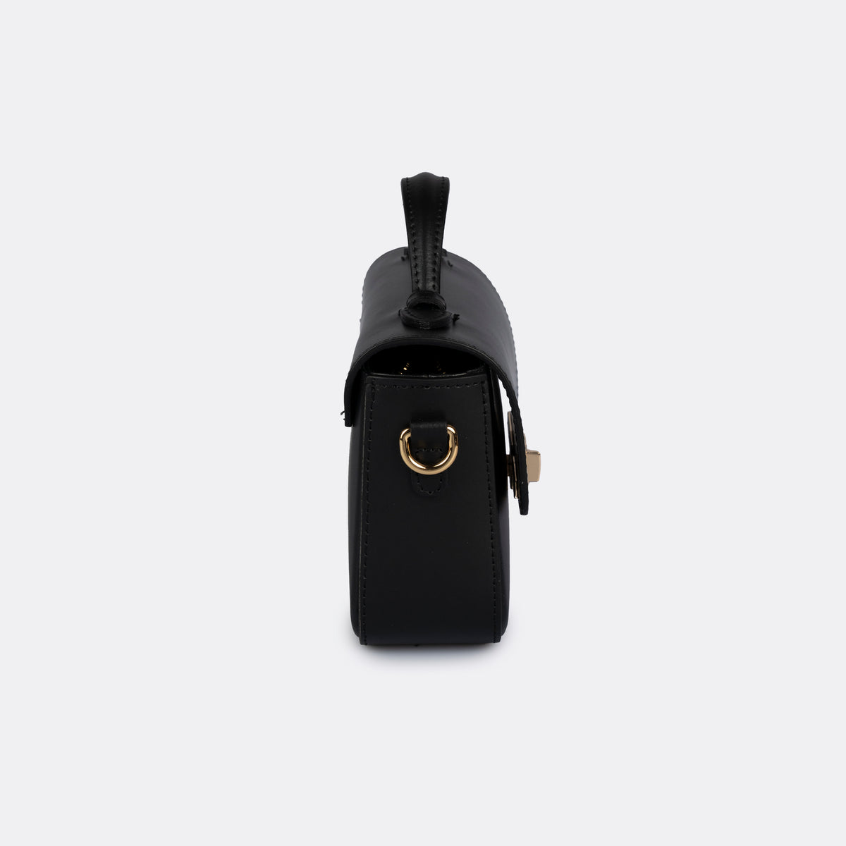 Black Italian leather top-handle bag with gold-tone hardware, the ARVÉRO Capri