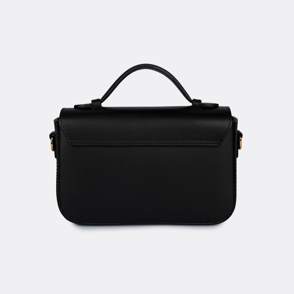 Capri black leather bag with gold-tone hardware, made in Italy
