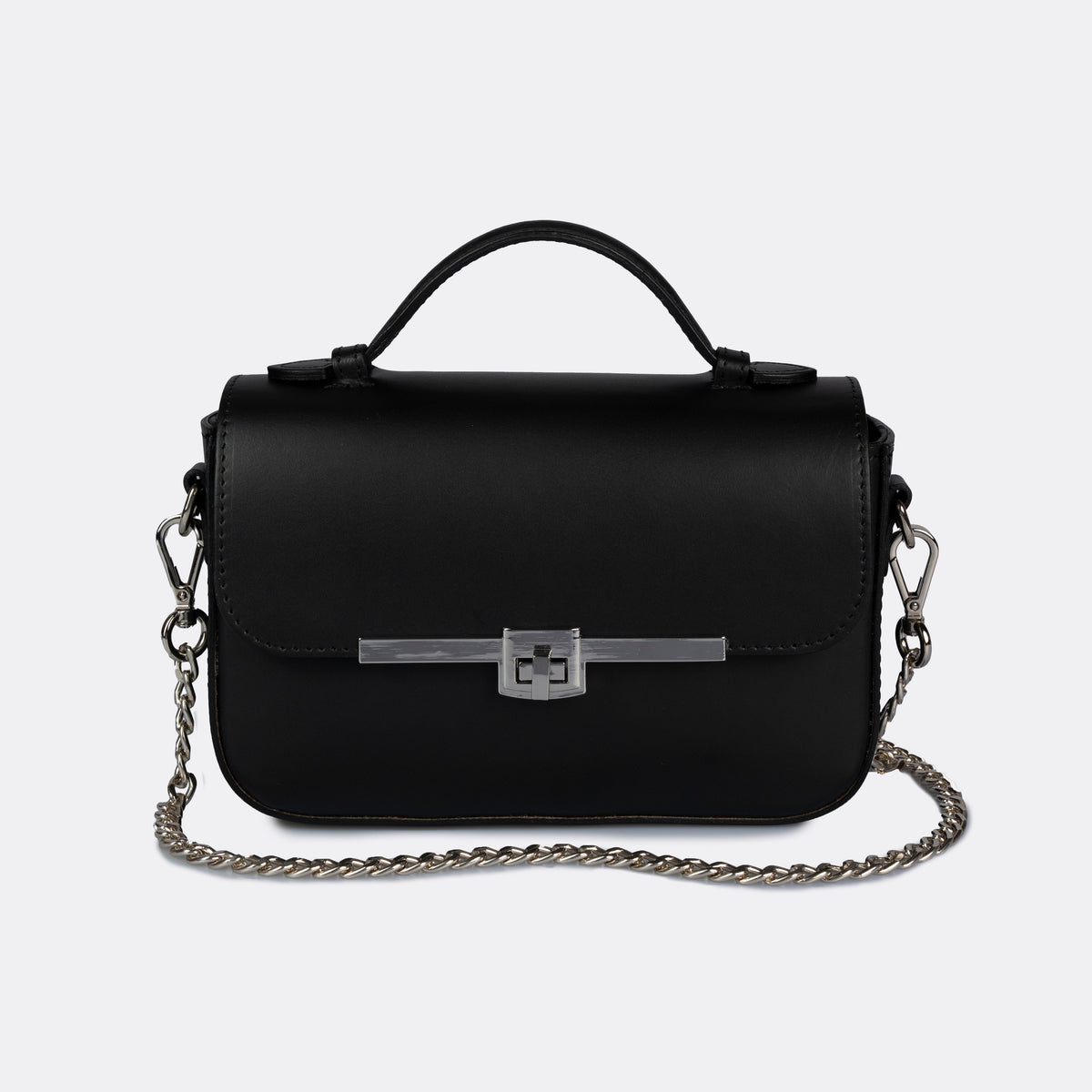 Capri black Italian leather top-handle bag with silver-tone hardware by ARVÉRO