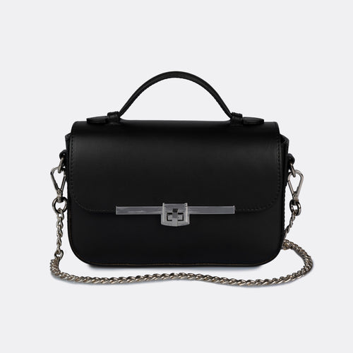 Capri black Italian leather top-handle bag with silver-tone hardware by ARVÉRO