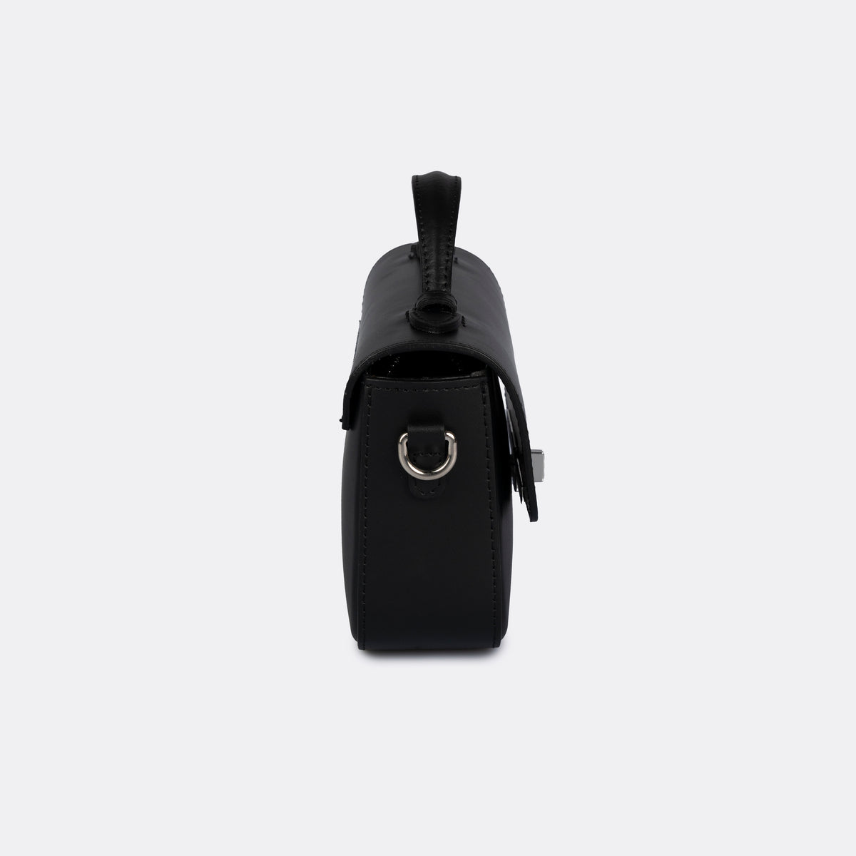 Black Italian leather top-handle bag with silver-tone hardware, the ARVÉRO Capri