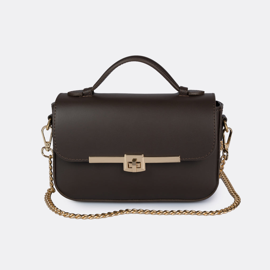 Capri brown Italian leather top-handle bag with gold-tone hardware by ARVÉRO