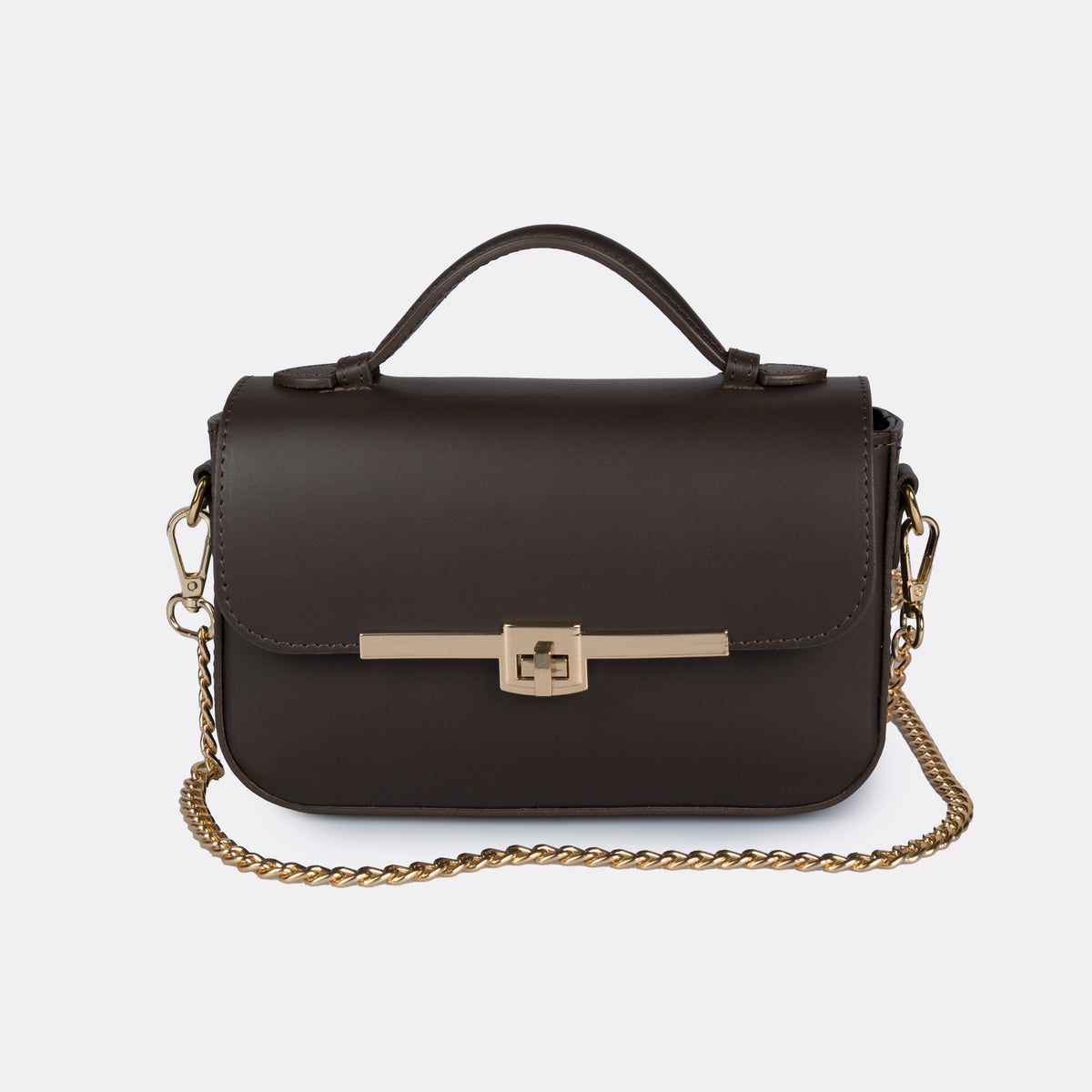 Capri brown Italian leather top-handle bag with gold-tone hardware by ARVÉRO