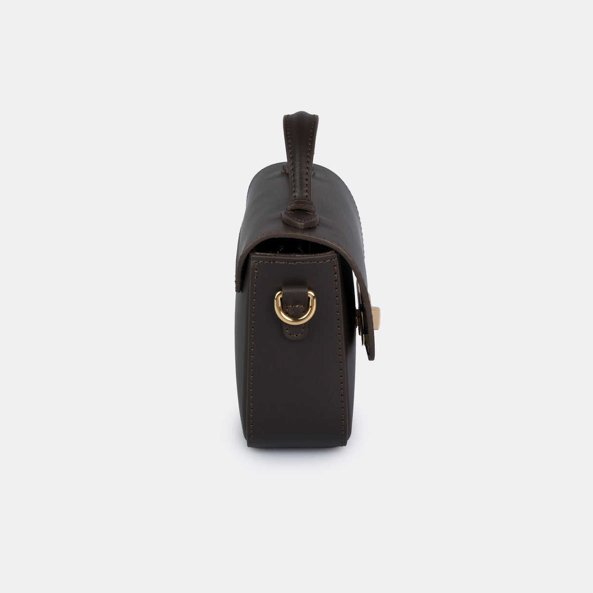 Brown Italian leather top-handle bag with gold-tone hardware, the ARVÉRO Capri