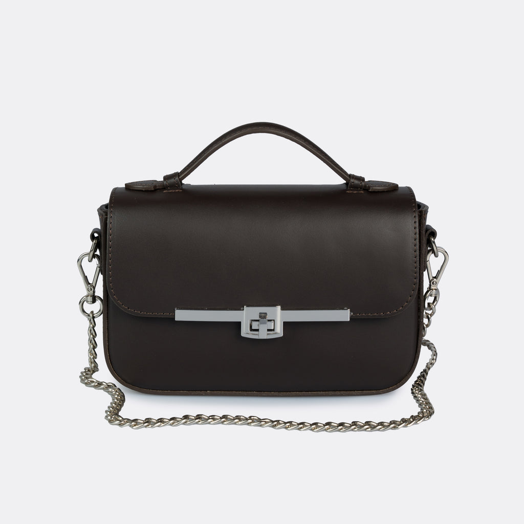 Capri brown Italian leather top-handle bag with silver-tone hardware by ARVÉRO