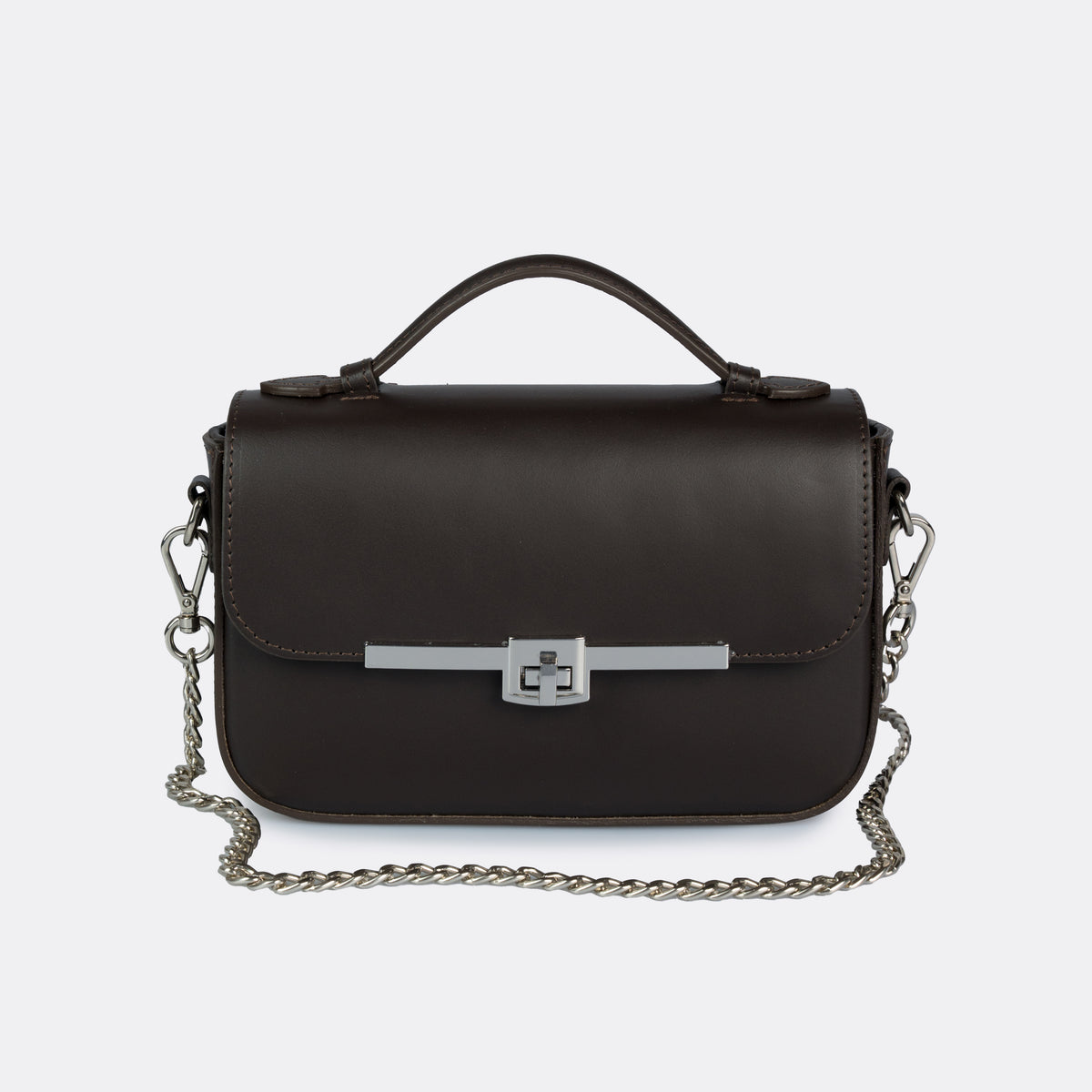 Capri brown Italian leather top-handle bag with silver-tone hardware by ARVÉRO