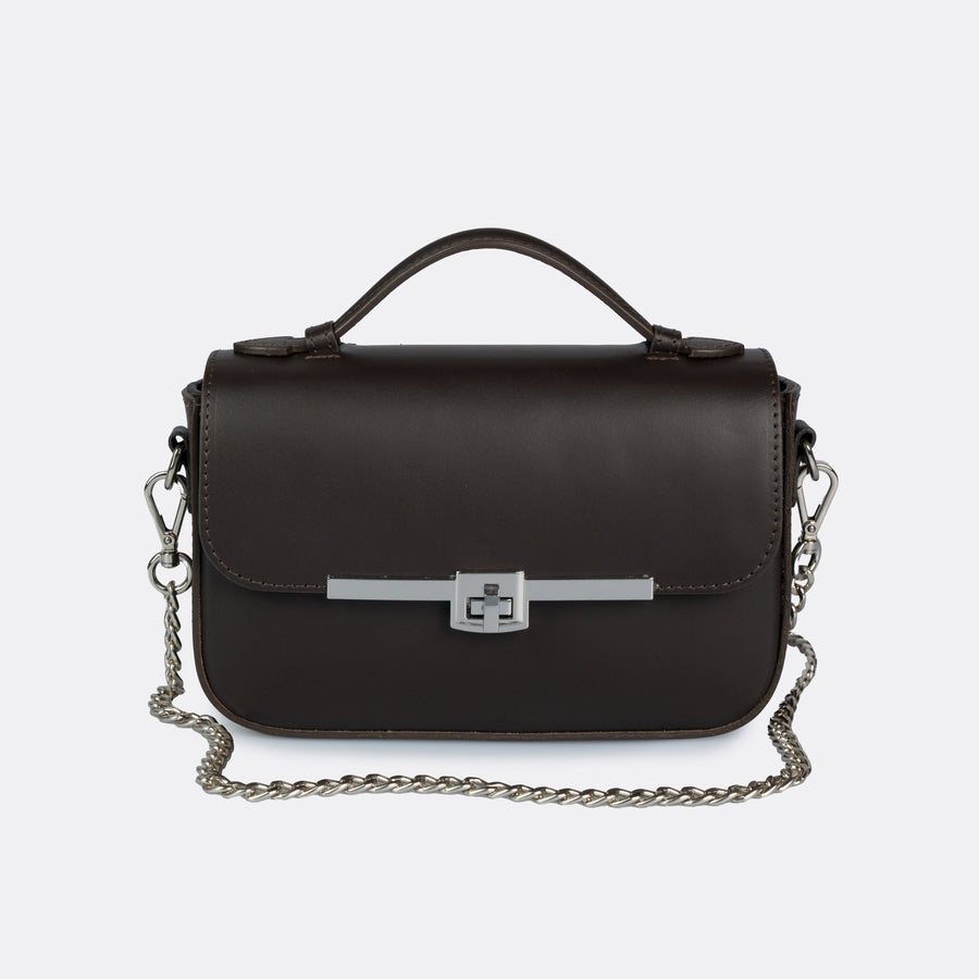 Capri brown Italian leather top-handle bag with silver-tone hardware by ARVÉRO