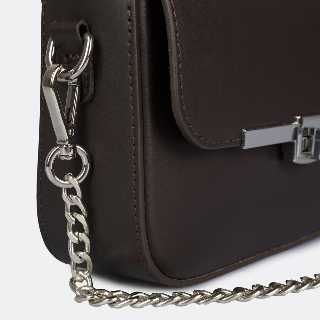 ARVÉRO Capri in brown Italian leather with silver-tone hardware