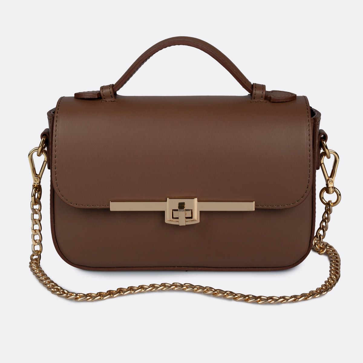 Capri cognac Italian leather top-handle bag with gold-tone hardware by ARVÉRO