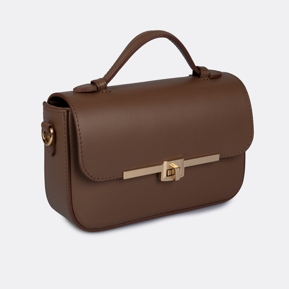 Capri top-handle bag in cognac Pelle Ruga leather with gold-tone turn-lock
