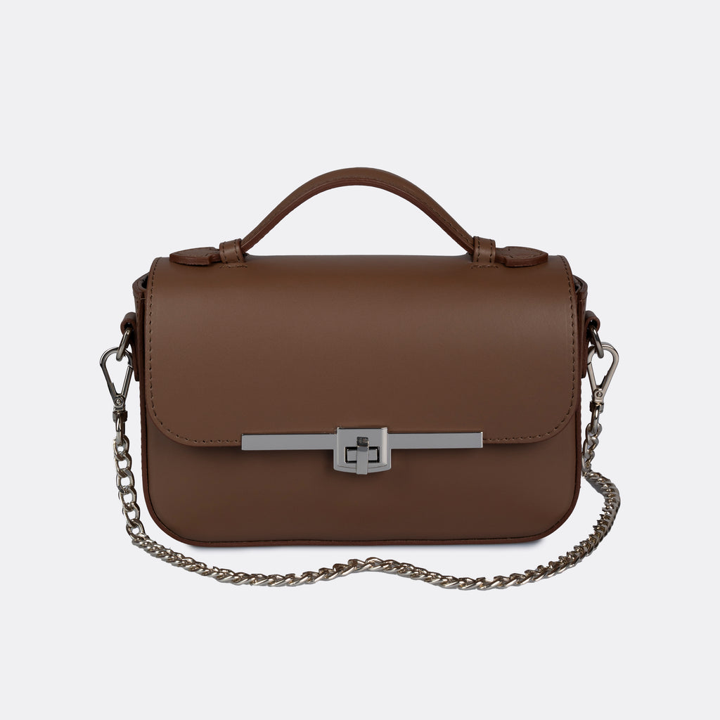 Capri cognac Italian leather top-handle bag with silver-tone hardware by ARVÉRO