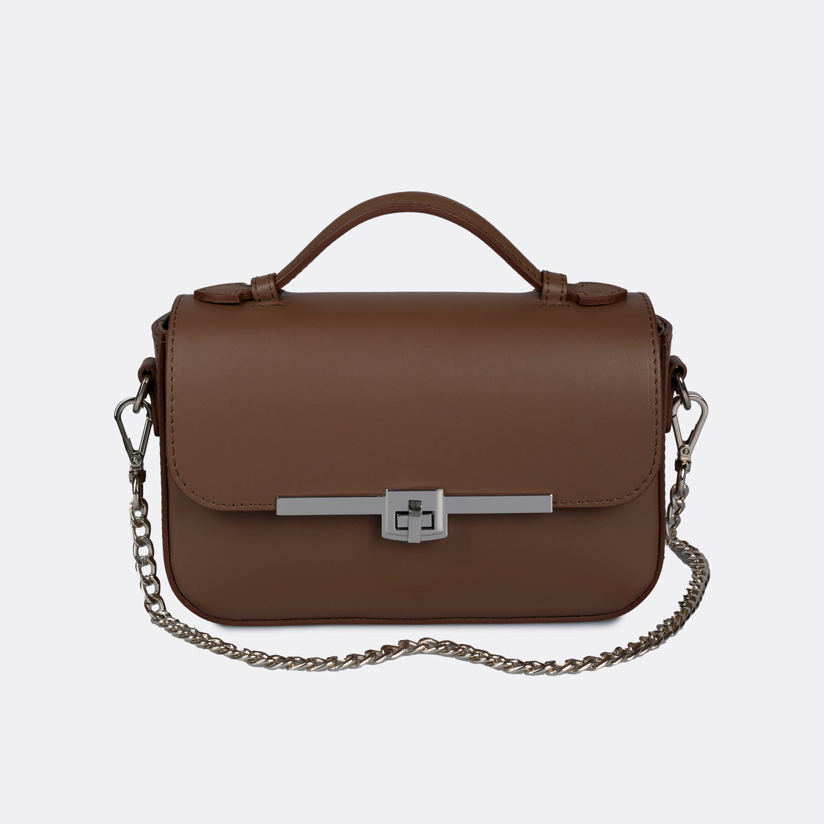 Capri cognac Italian leather top-handle bag with silver-tone hardware by ARVÉRO