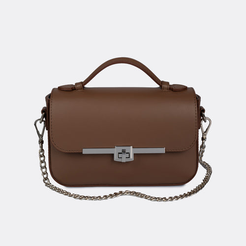 Capri cognac Italian leather top-handle bag with silver-tone hardware by ARVÉRO