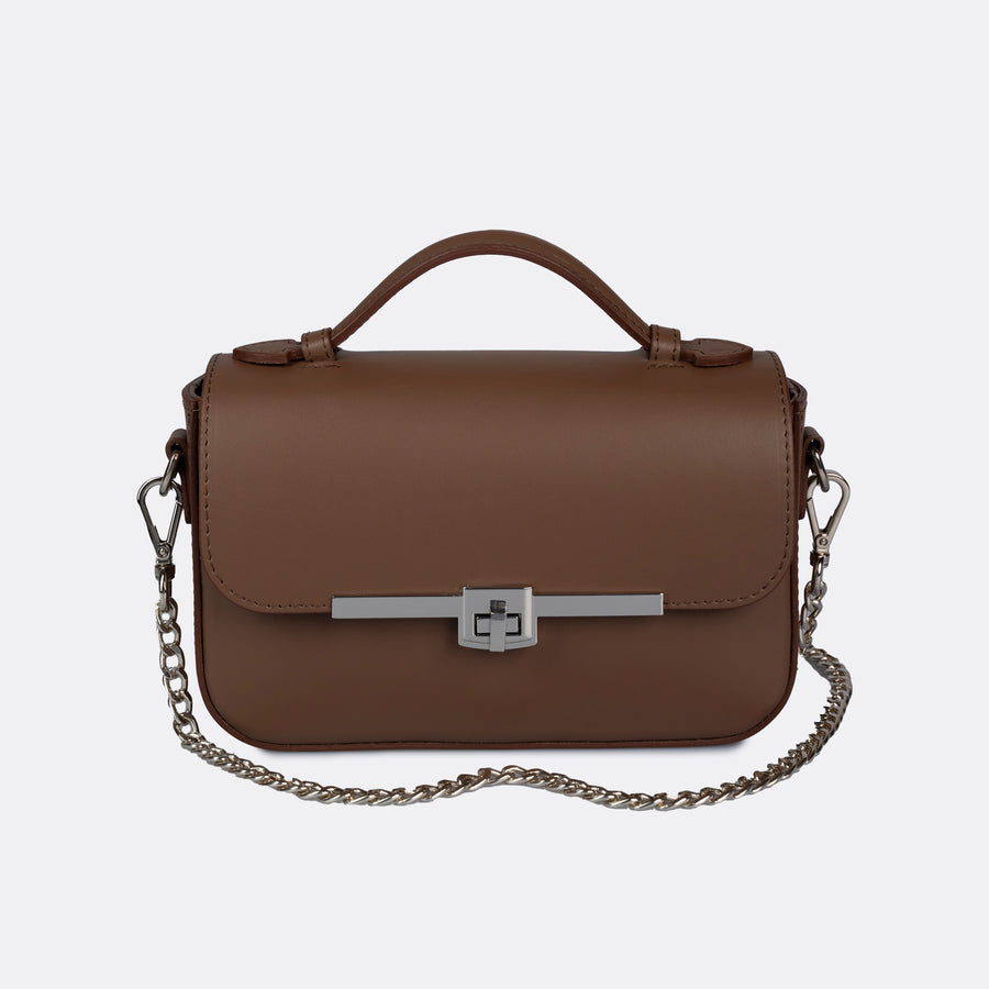 Capri cognac Italian leather top-handle bag with silver-tone hardware by ARVÉRO