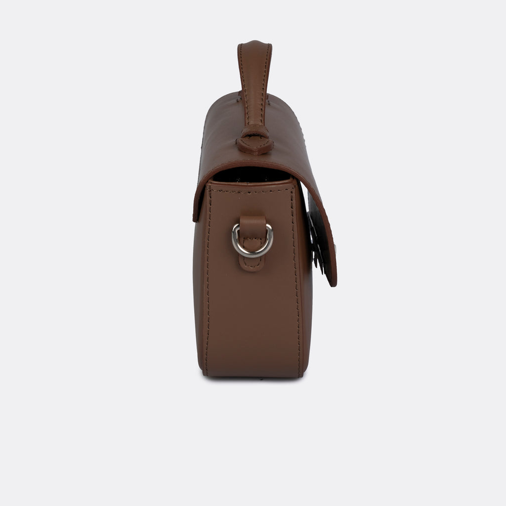 Cognac Italian leather top-handle bag with silver-tone hardware, the ARVÉRO Capri