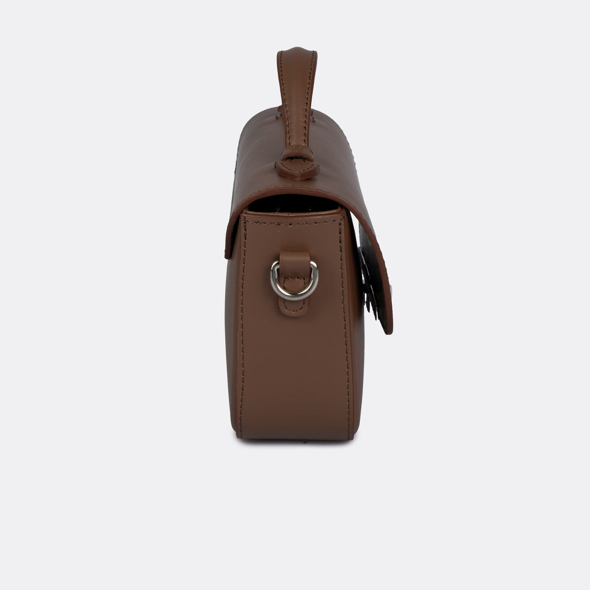 Cognac Italian leather top-handle bag with silver-tone hardware, the ARVÉRO Capri