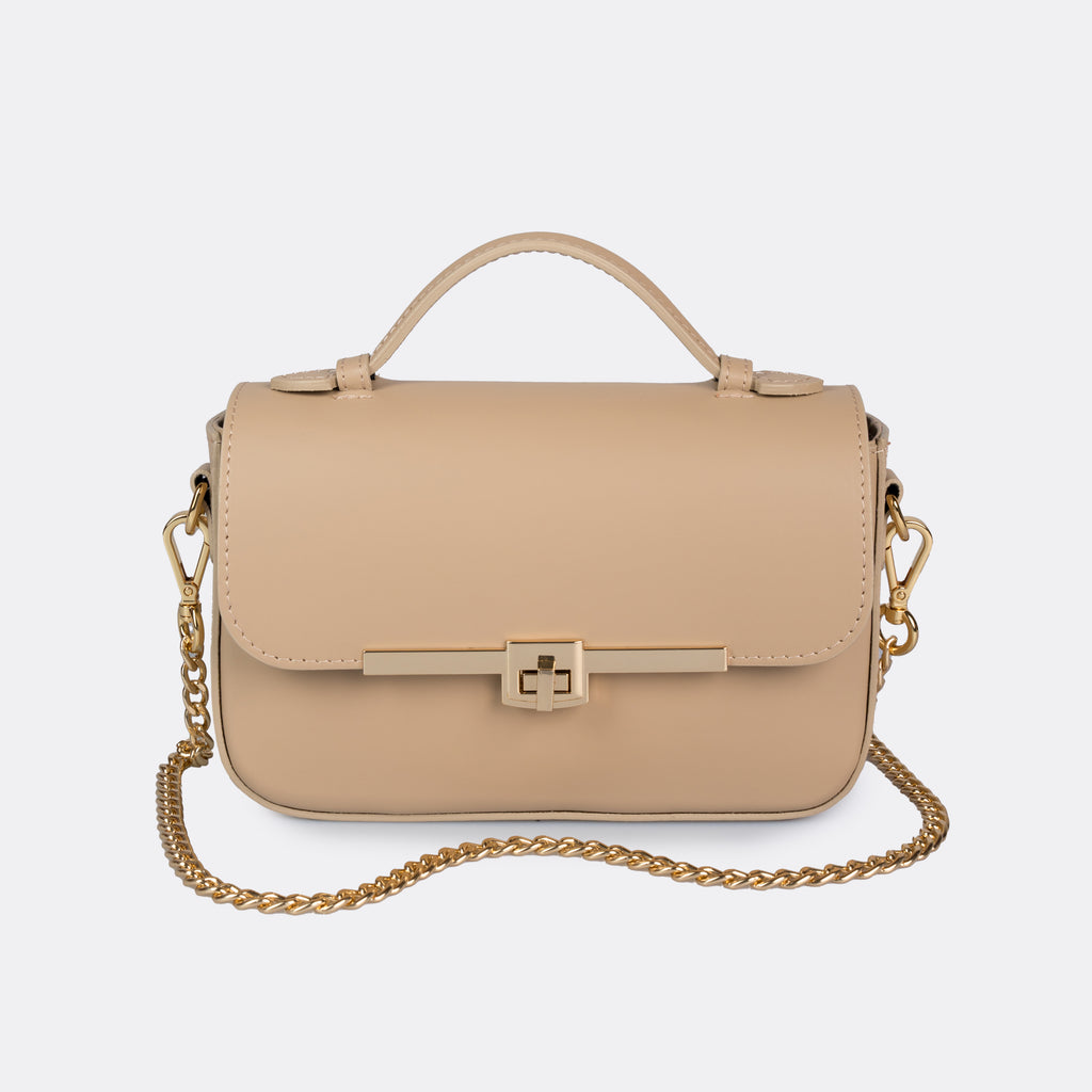 Capri taupe Italian leather top-handle bag with gold-tone hardware by ARVÉRO