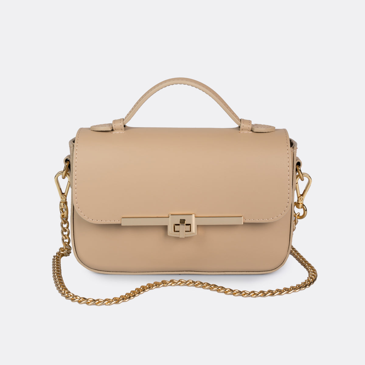 Capri taupe Italian leather top-handle bag with gold-tone hardware by ARVÉRO