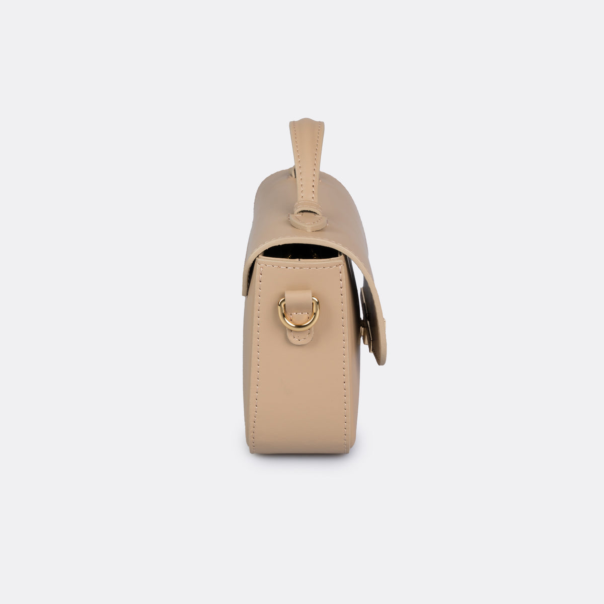 Taupe Italian leather top-handle bag with gold-tone hardware, the ARVÉRO Capri