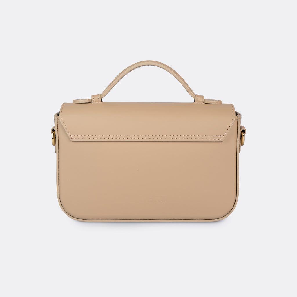 Capri taupe leather bag with gold-tone hardware, made in Italy