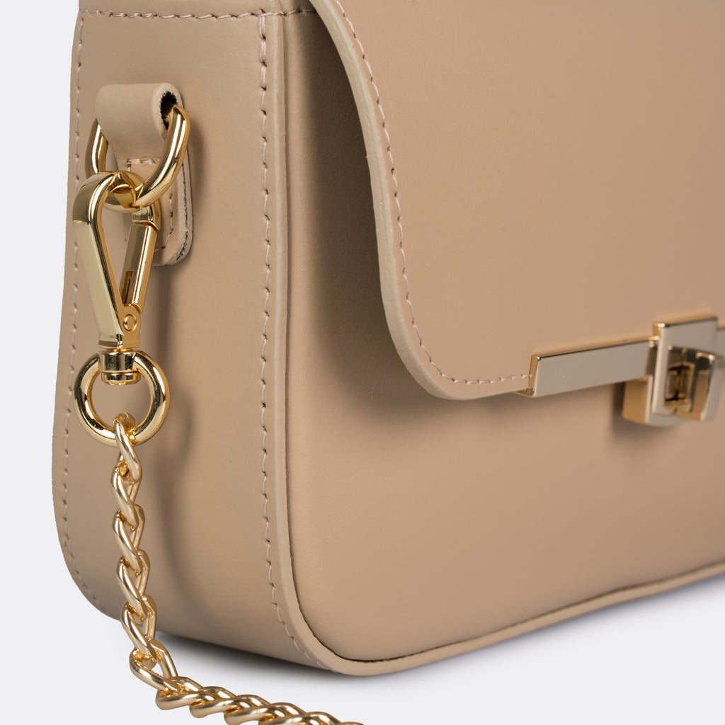 ARVÉRO Capri in taupe Italian leather with gold-tone hardware