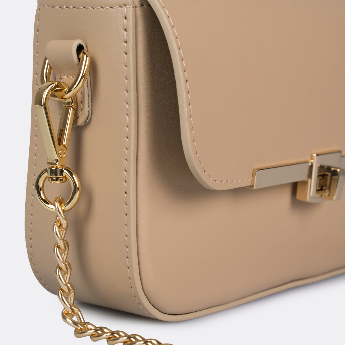 ARVÉRO Capri in taupe Italian leather with gold-tone hardware