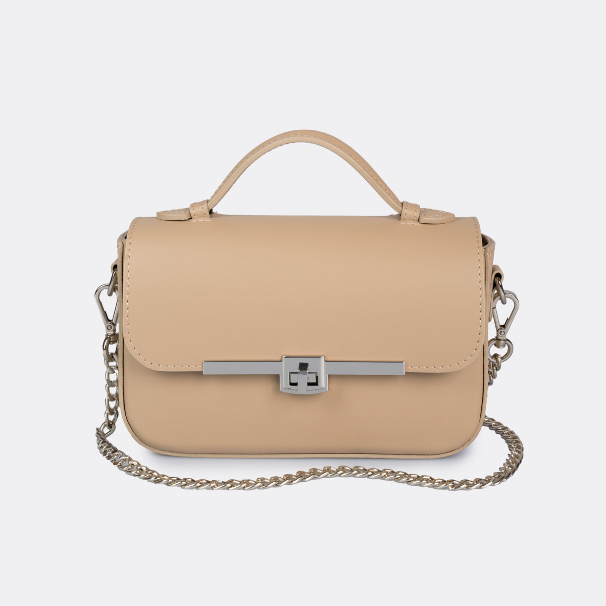 Capri taupe Italian leather top-handle bag with silver-tone hardware by ARVÉRO