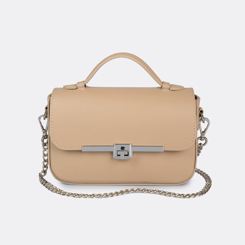 Capri taupe Italian leather top-handle bag with silver-tone hardware by ARVÉRO