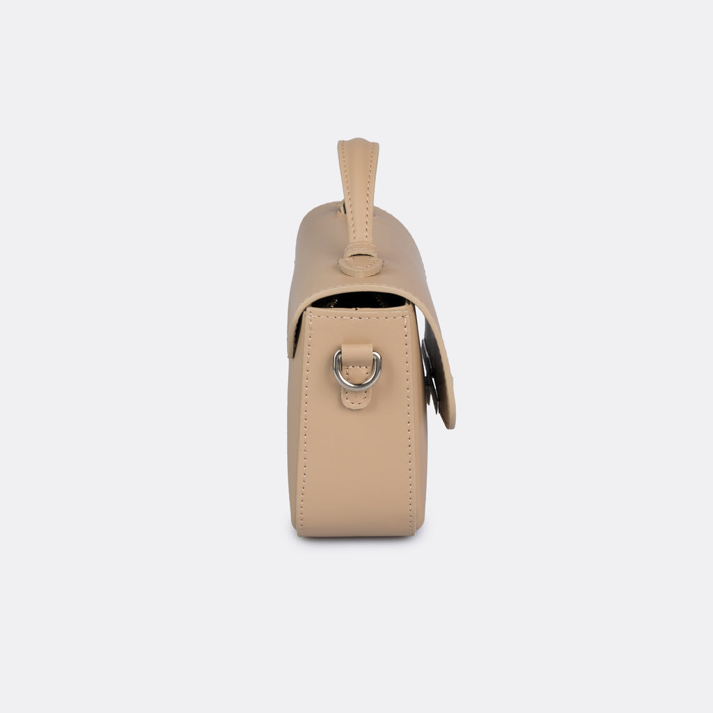 Taupe Italian leather top-handle bag with silver-tone hardware, the ARVÉRO Capri