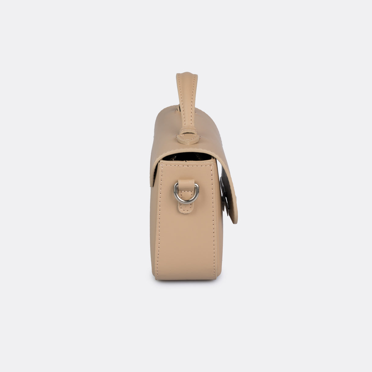 Taupe Italian leather top-handle bag with silver-tone hardware, the ARVÉRO Capri