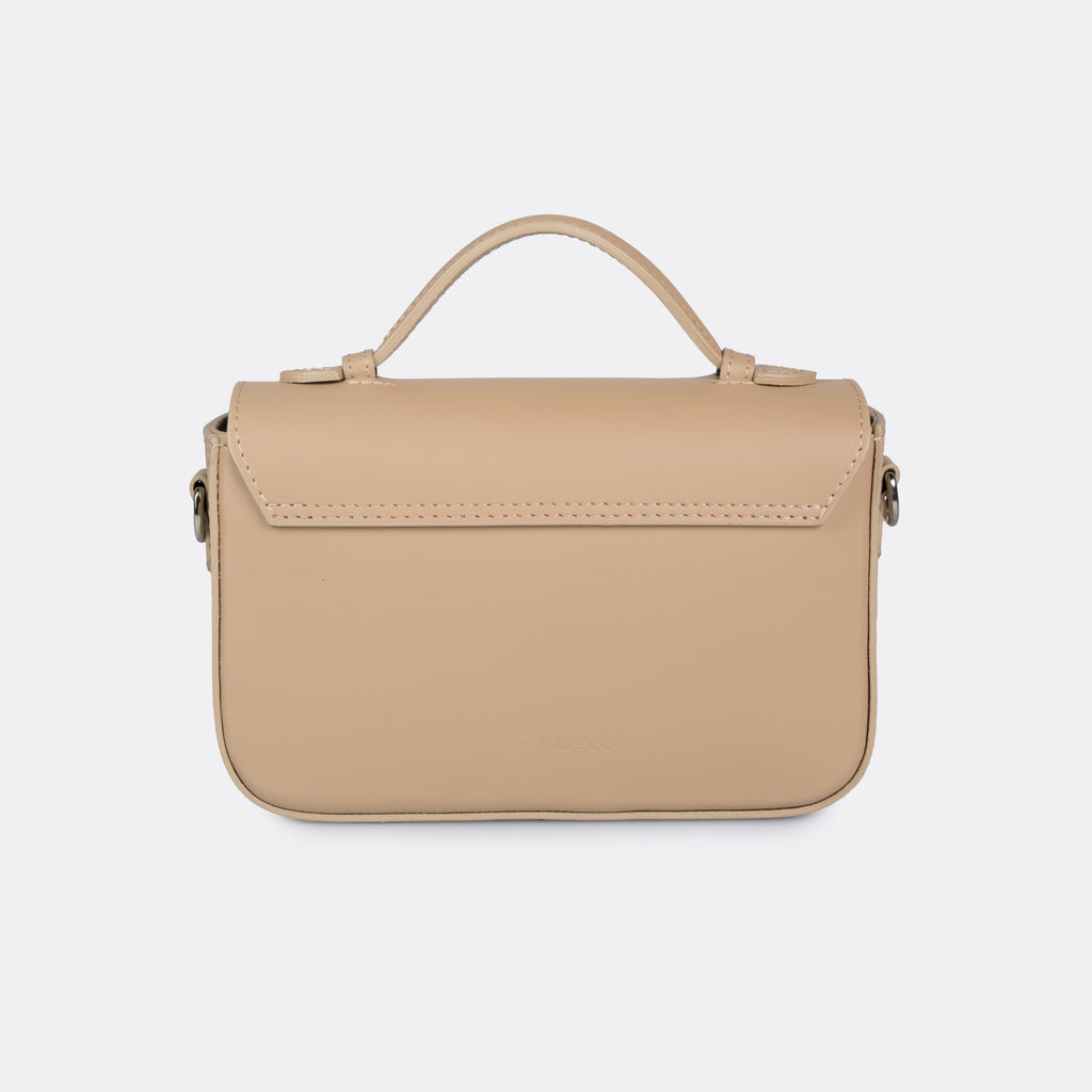 Capri taupe leather bag with silver-tone hardware, made in Italy