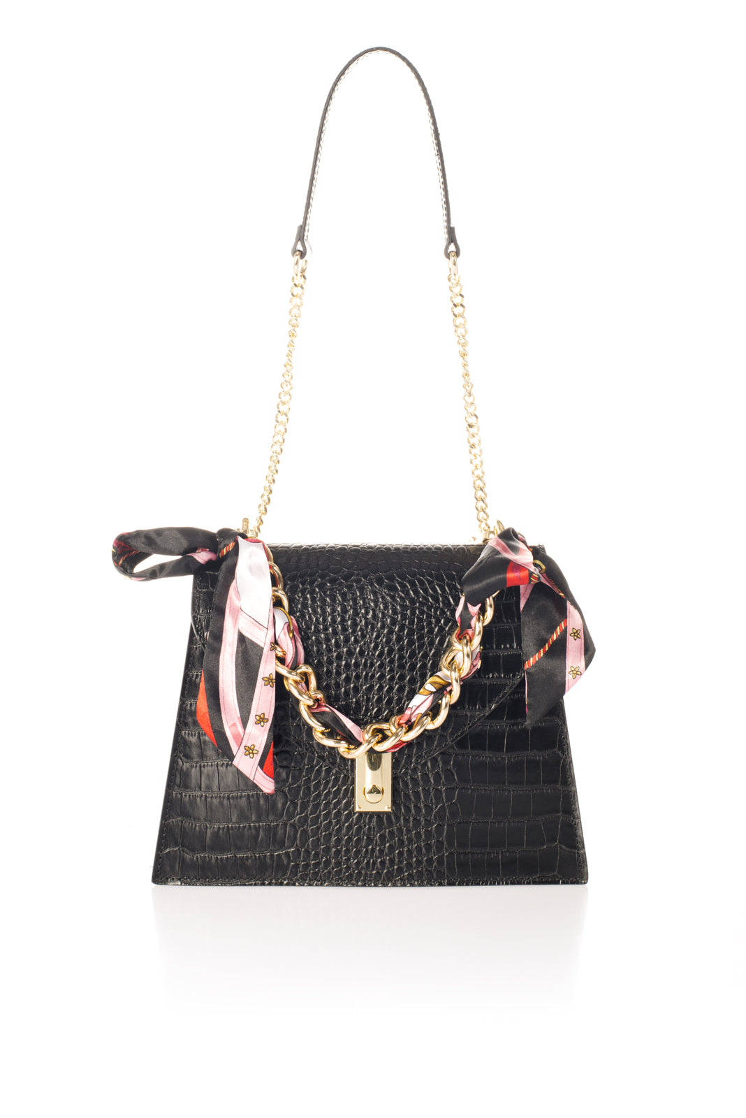 Aveline Black Croc-Embossed Italian Leather Mini Bag
