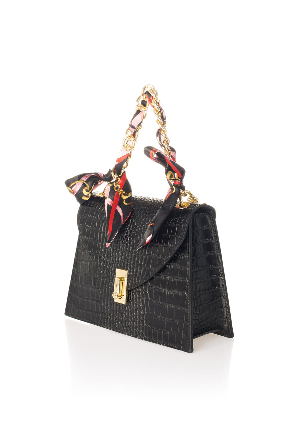 Aveline Black Croc-Embossed Italian Leather Mini Bag