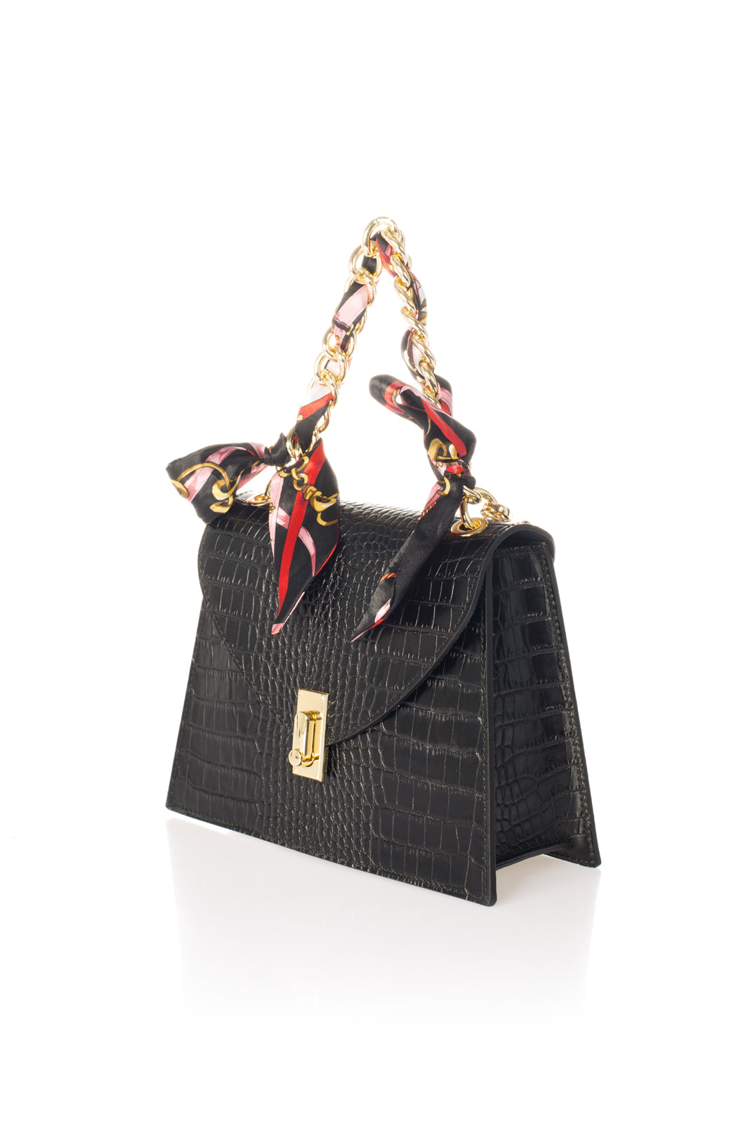 Aveline Black Croc-Embossed Italian Leather Mini Bag