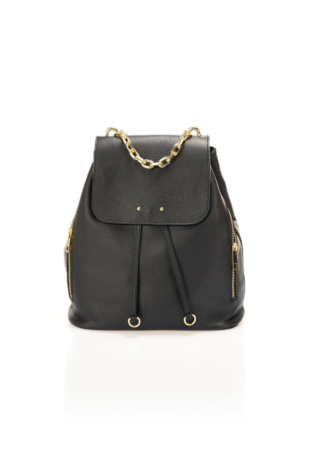 Elara Black Italian Leather Backpack