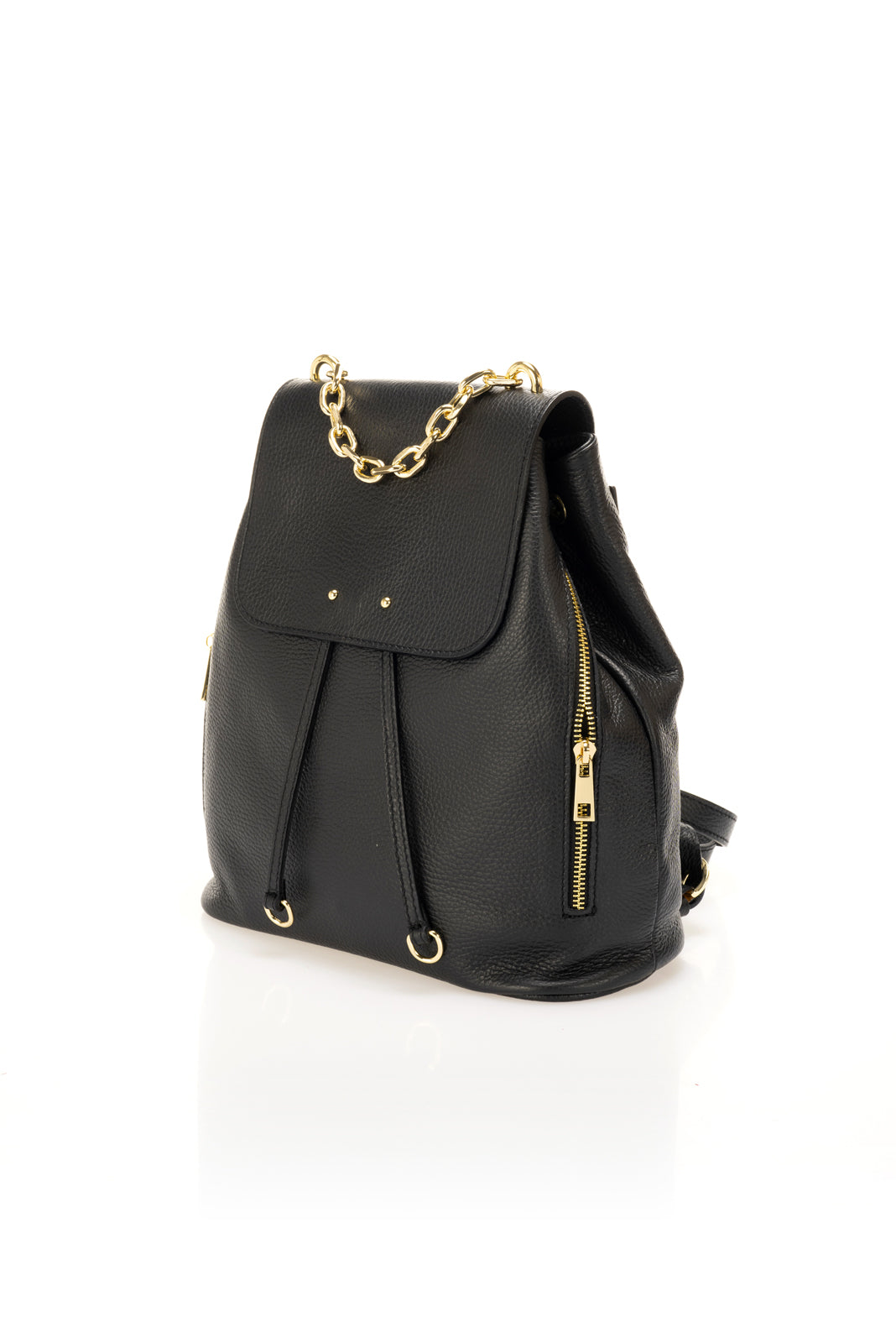 Elara Black Italian Leather Backpack