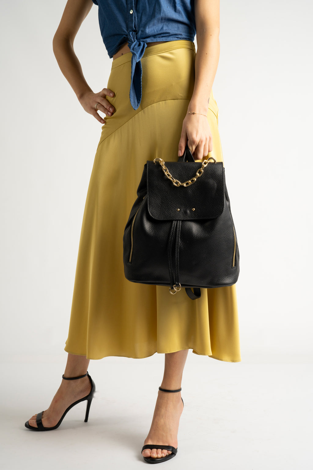 Elara Black Italian Leather Backpack