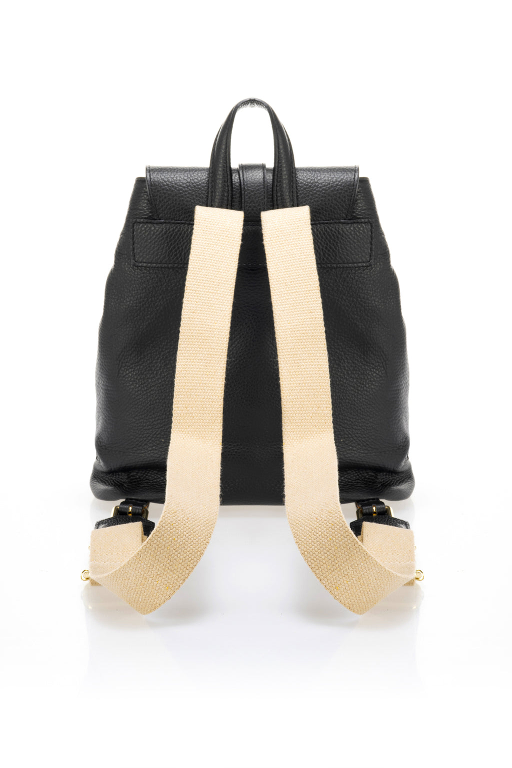 Vela Black Italian Leather Drawstring Backpack