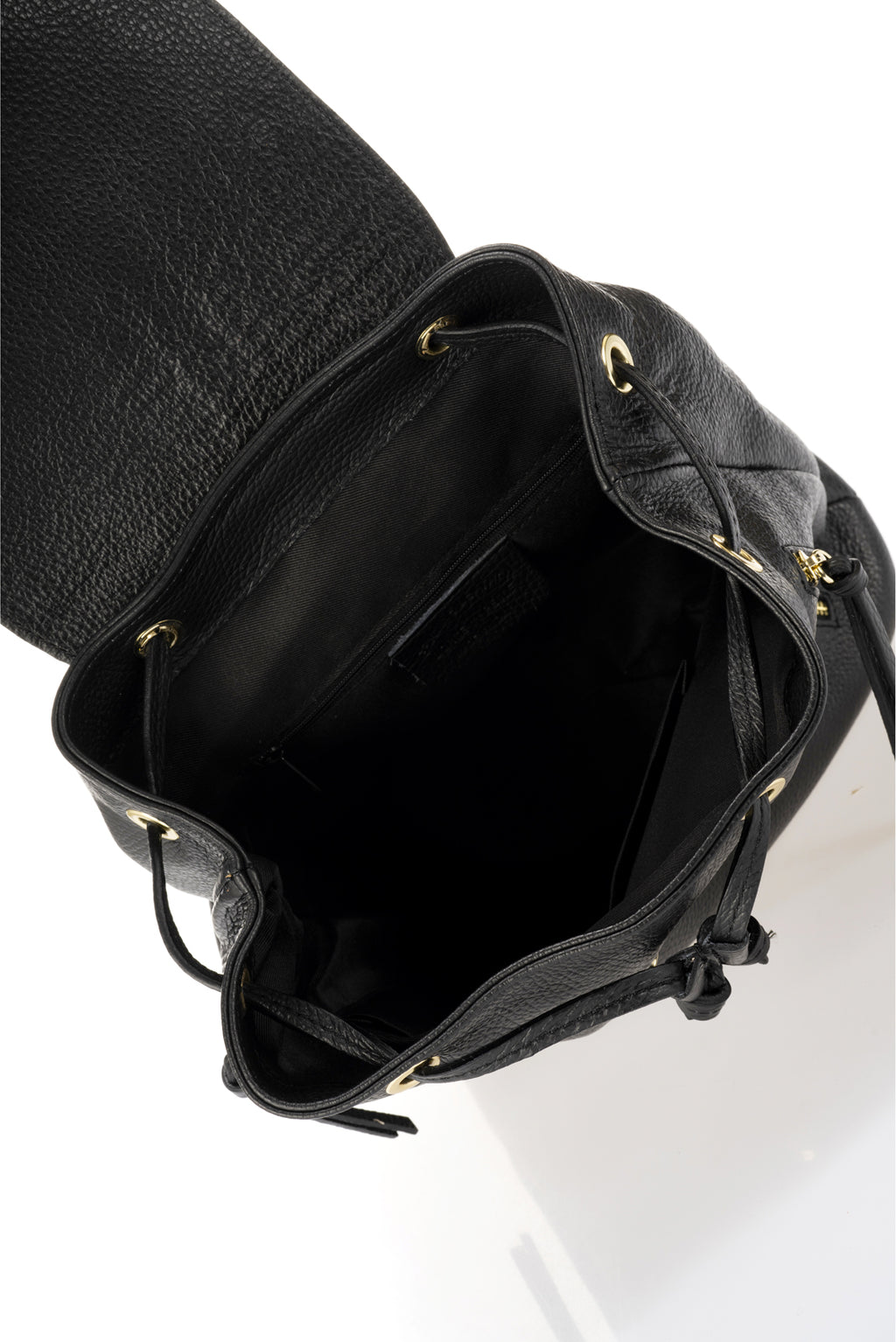 Vela Black Italian Leather Drawstring Backpack