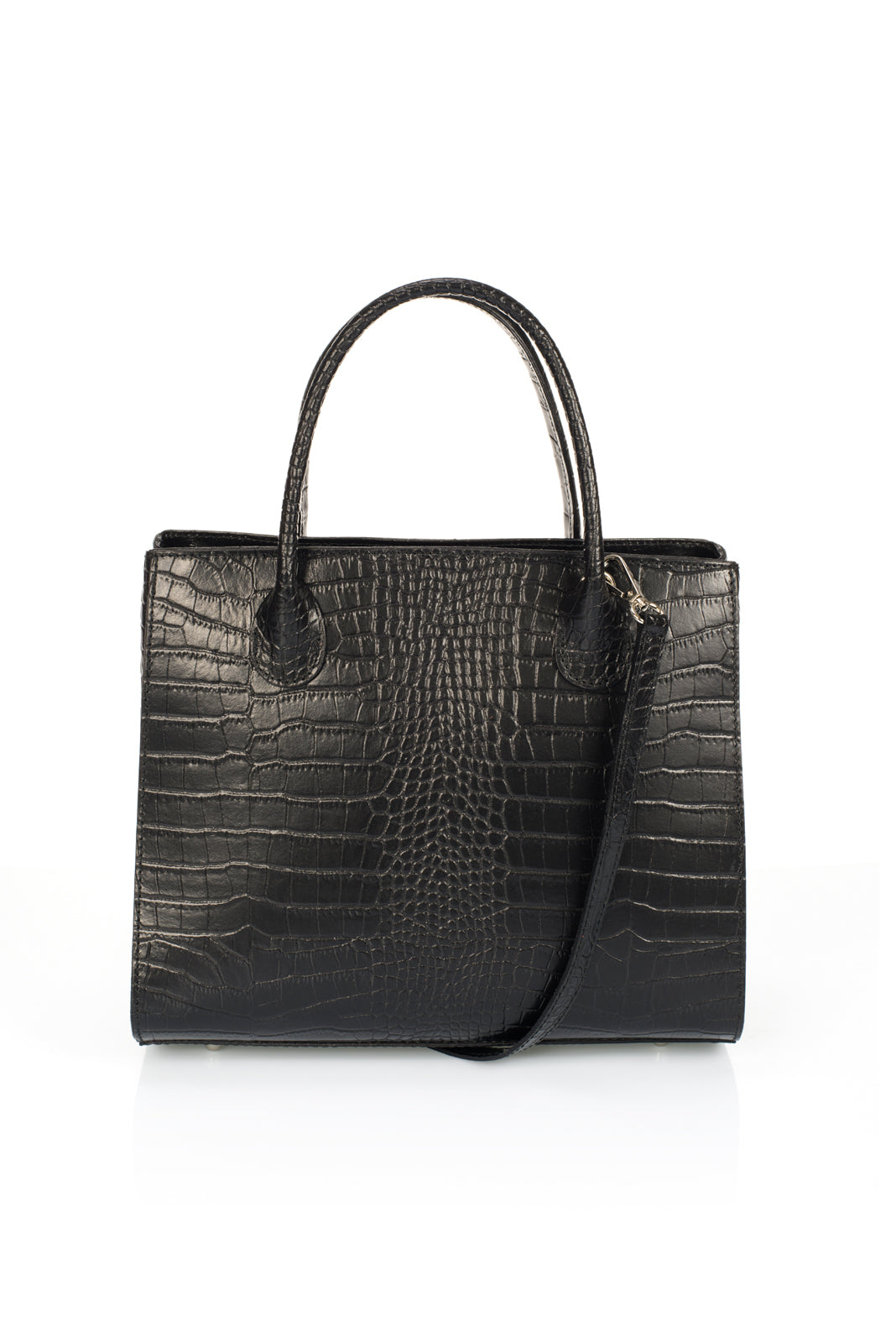 Liora Black Croc-Embossed Italian Leather Tote Bag