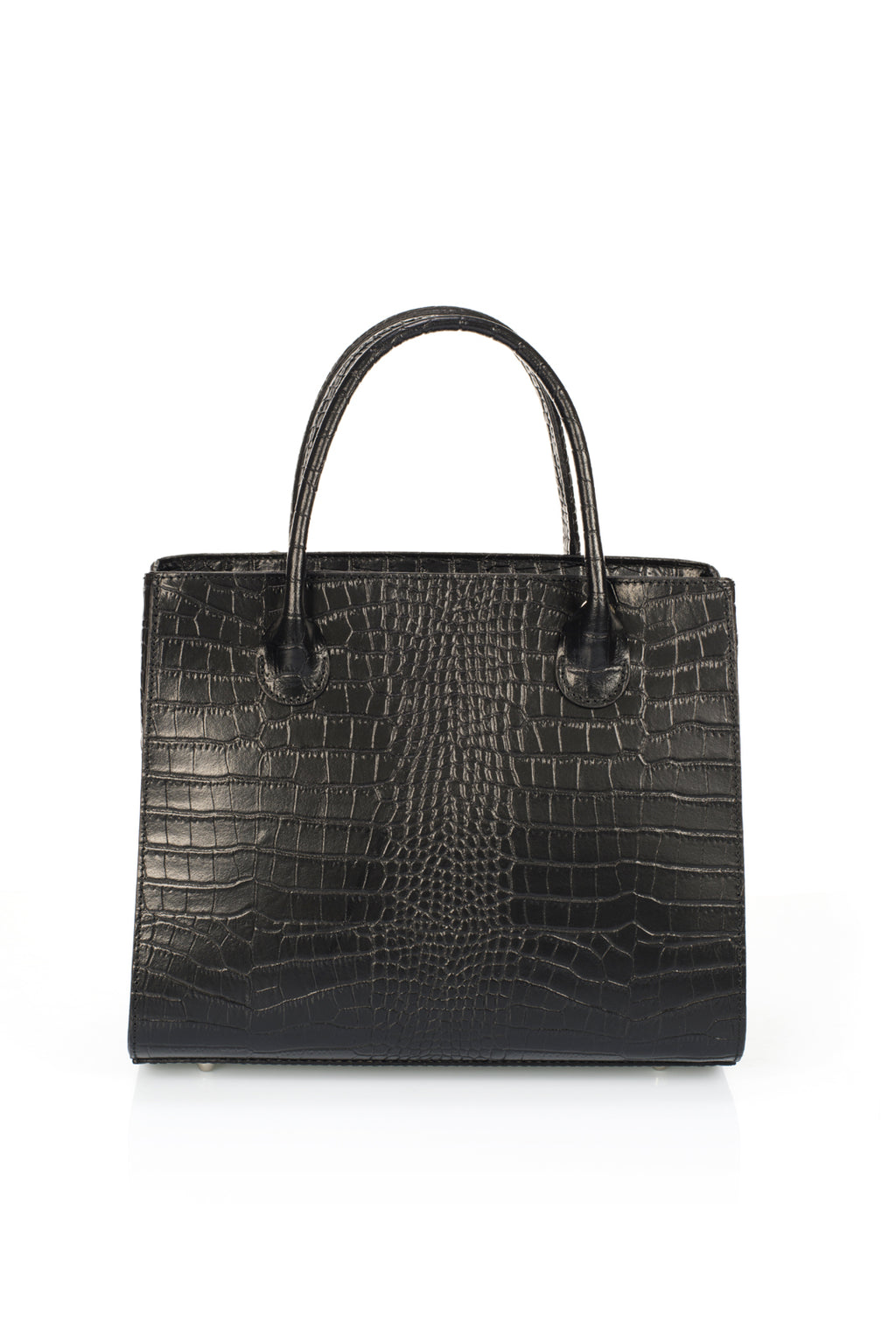 Liora Black Croc-Embossed Italian Leather Tote Bag