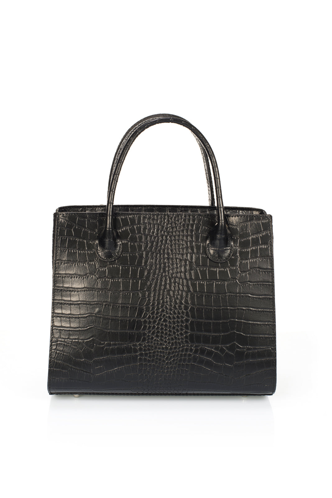 Liora Black Croc-Embossed Italian Leather Tote Bag