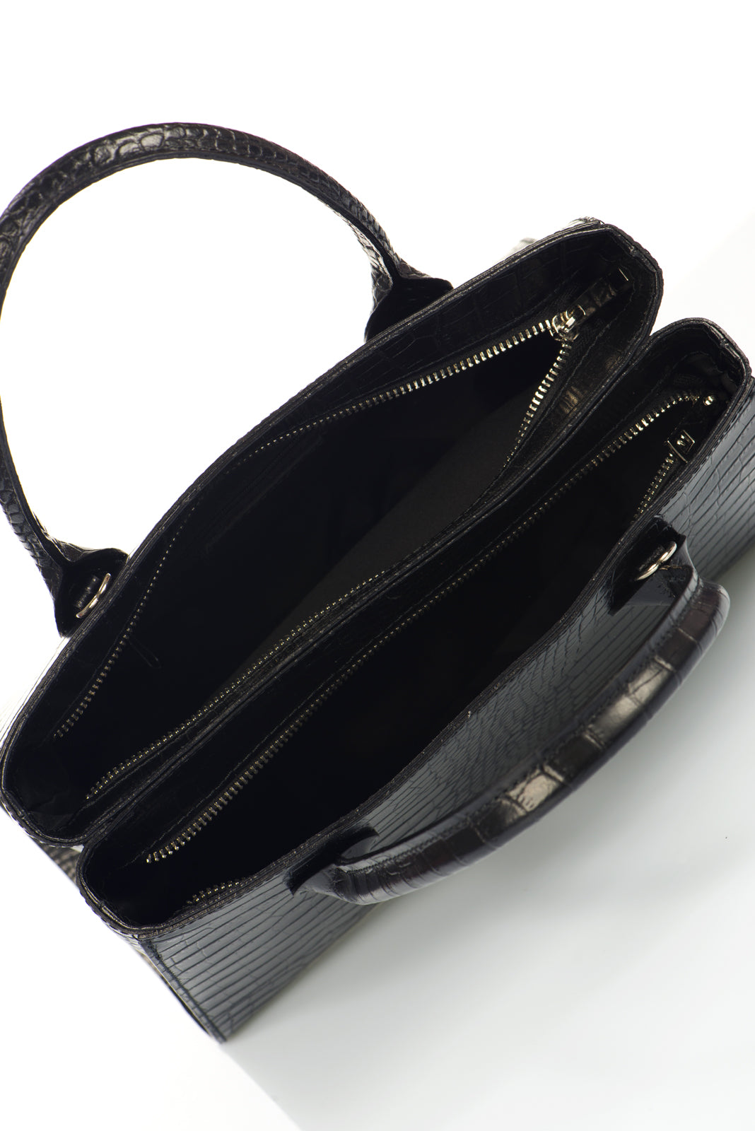 Liora Black Croc-Embossed Italian Leather Tote Bag