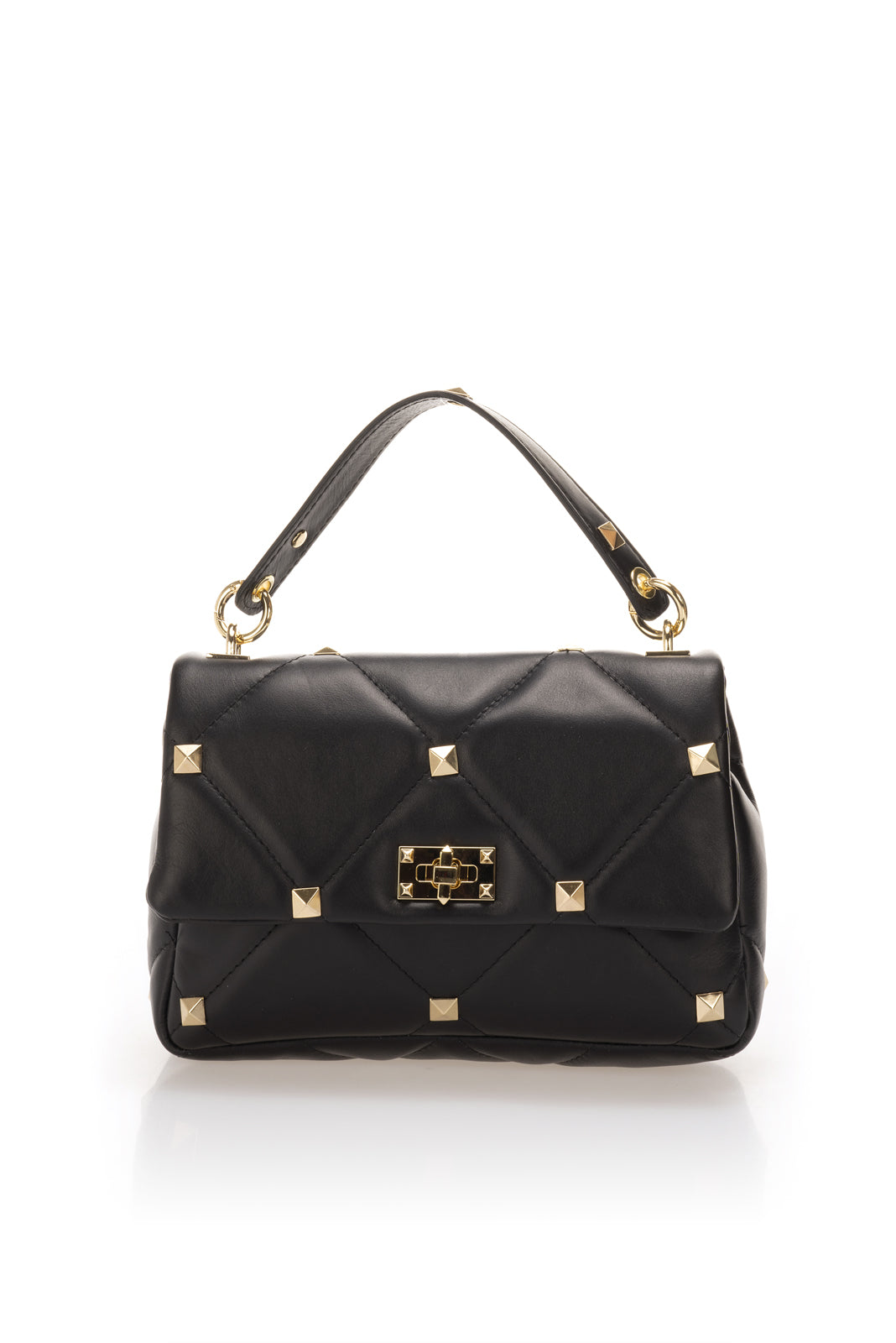 Lyra Black Italian Leather Quilted Top Handle Bag
