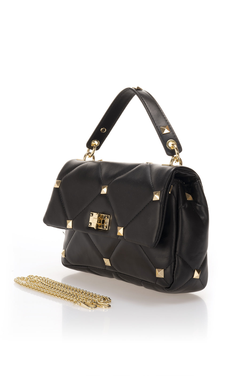 Lyra Black Italian Leather Quilted Top Handle Bag