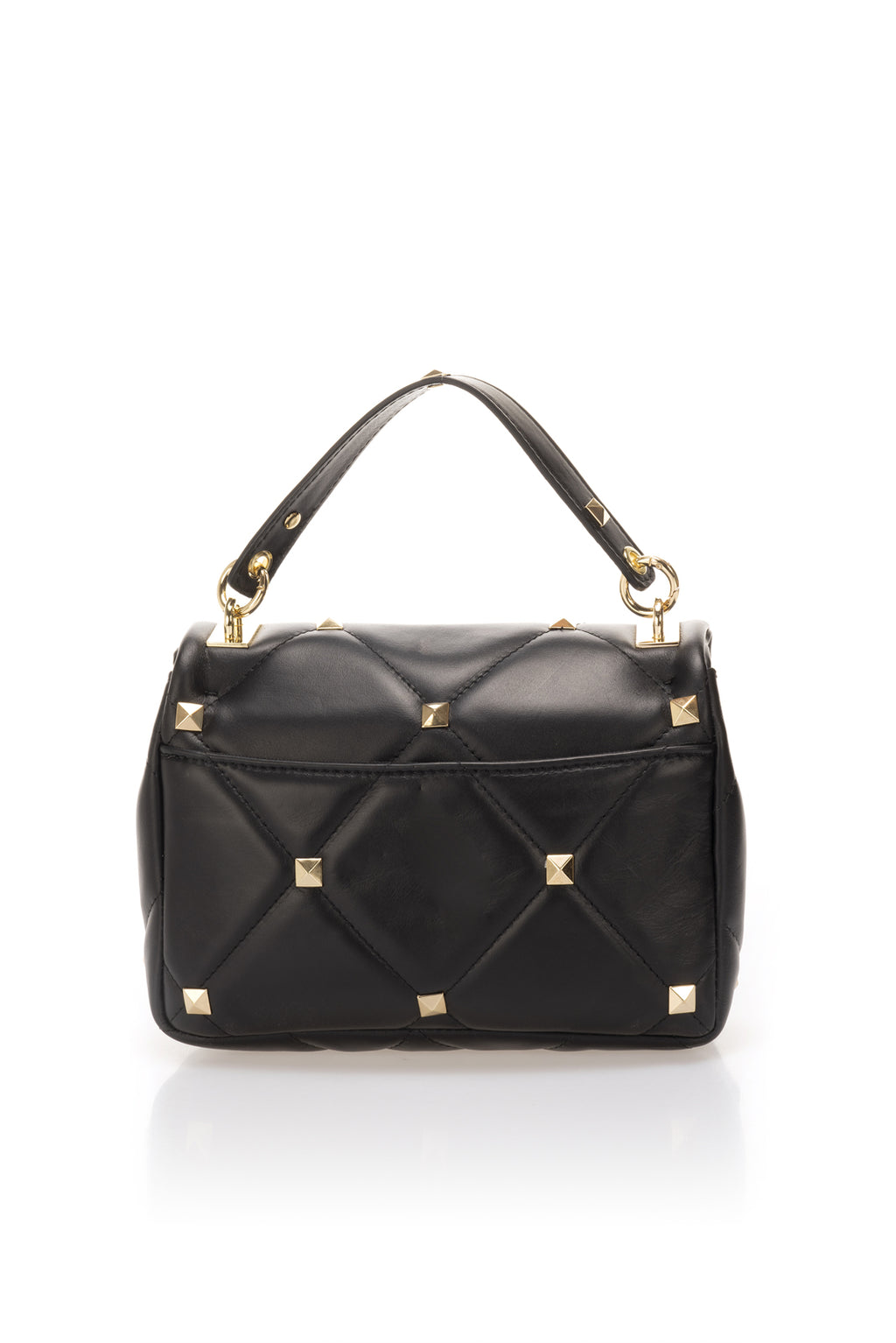 Lyra Black Italian Leather Quilted Top Handle Bag