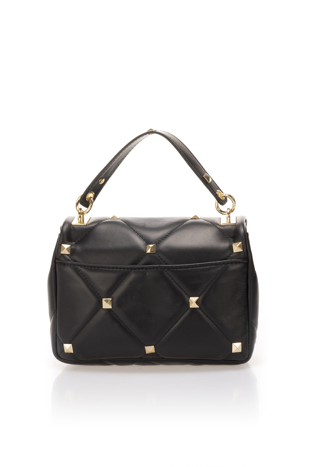 Lyra Black Italian Leather Quilted Top Handle Bag