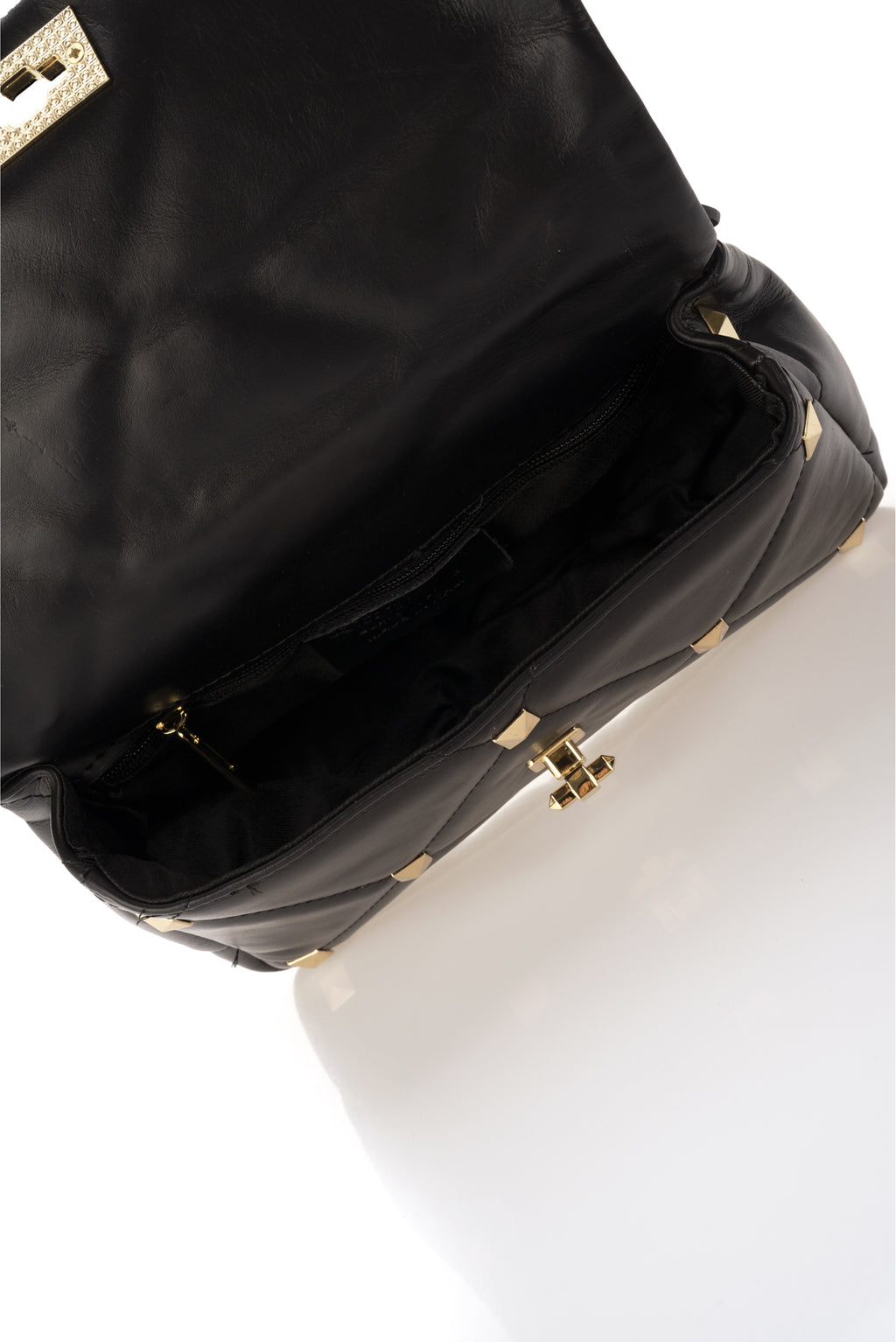 Lyra Black Italian Leather Quilted Top Handle Bag